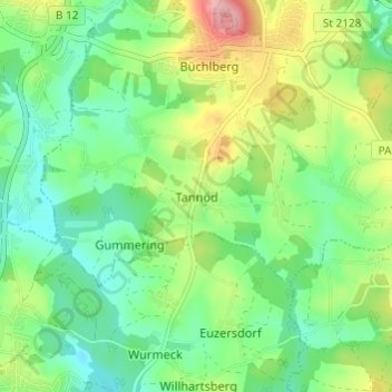 Topografische Karte Tannöd, Höhe, Relief