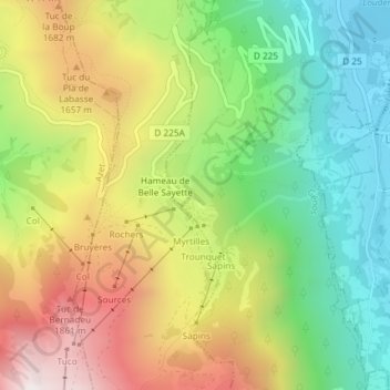 Topografische Karte Val Louron, Höhe, Relief