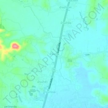 Topografische Karte Ban Den, Höhe, Relief