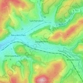 Topografische Karte Zeppenfeld, Höhe, Relief