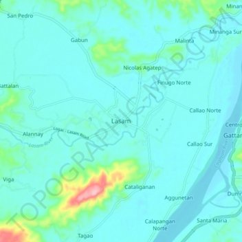 Topografische Karte Lasam, Höhe, Relief