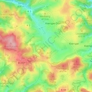 Topografische Karte Padberg, Höhe, Relief