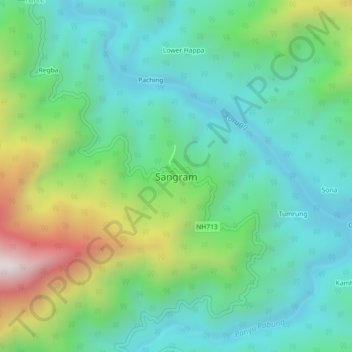 Topografische Karte Sangram, Höhe, Relief