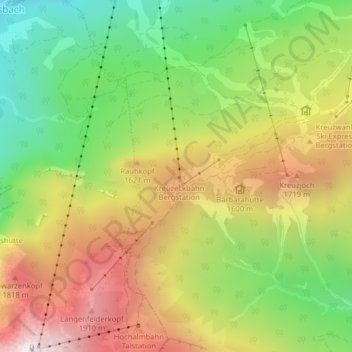 Topografische Karte Kreuzeck, Höhe, Relief