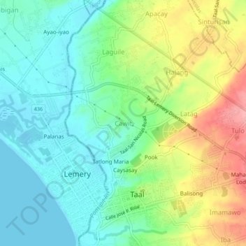 Topografische Karte Cawit, Höhe, Relief