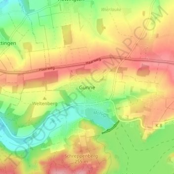 Topografische Karte Günne, Höhe, Relief