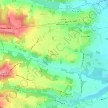 Topografische Karte Bourrieu, Höhe, Relief