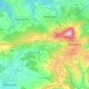 Topografische Karte Kleinishof, Höhe, Relief