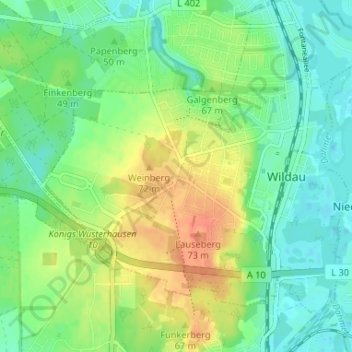 Topografische Karte Hoherlehme, Höhe, Relief