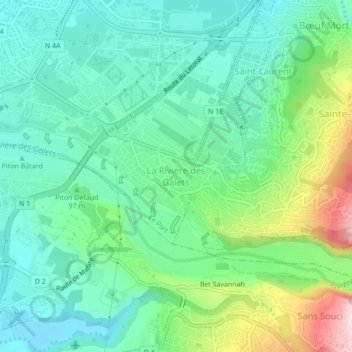 Topografische Karte La Rivière des Galets, Höhe, Relief