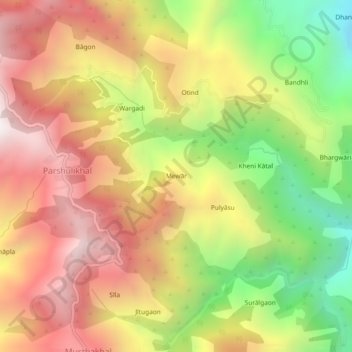 Topografische Karte Mewār, Höhe, Relief