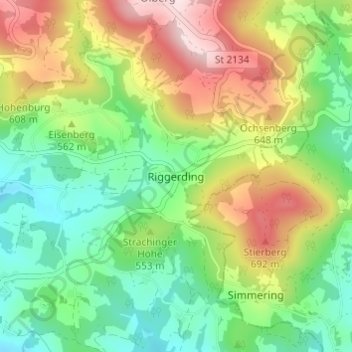 Topografische Karte Riggerding, Höhe, Relief