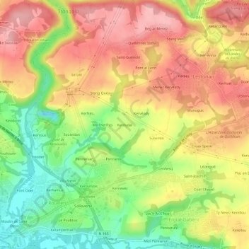 Topografische Karte Kerdudal, Höhe, Relief