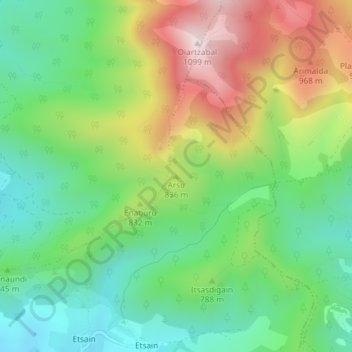 Topografische Karte Arsu, Höhe, Relief