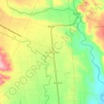 Topografische Karte Malandag, Höhe, Relief