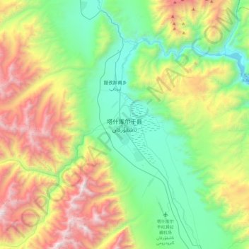 Topografische Karte 塔什库尔干县, Höhe, Relief