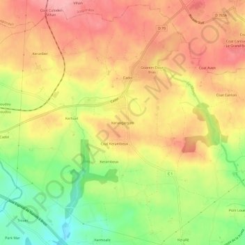 Topografische Karte Kerangargam, Höhe, Relief