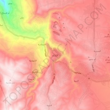 Topografische Karte Al Karak, Höhe, Relief