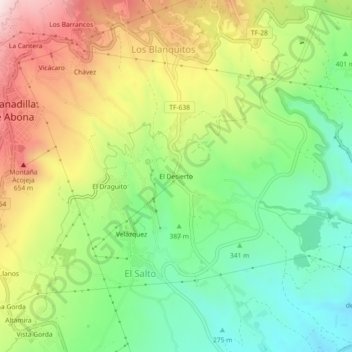 Topografische Karte El Desierto, Höhe, Relief