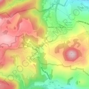 Topografische Karte Chaudet, Höhe, Relief