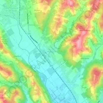 Topografische Karte Wollsdorf, Höhe, Relief