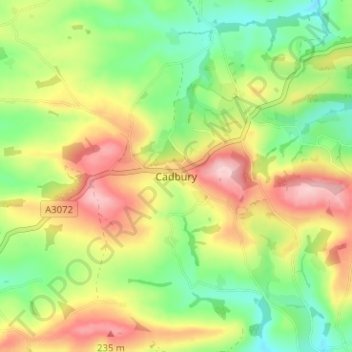 Topografische Karte Cadbury, Höhe, Relief