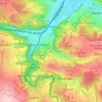 Topografische Karte Eckersdorf, Höhe, Relief