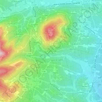Topografische Karte Côte de Brouilly, Höhe, Relief