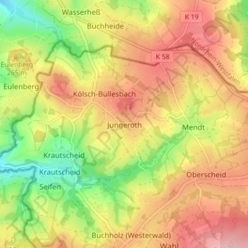 Topografische Karte Jungeroth, Höhe, Relief