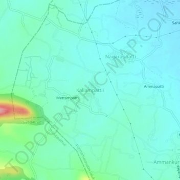 Topografische Karte Kallampattii, Höhe, Relief