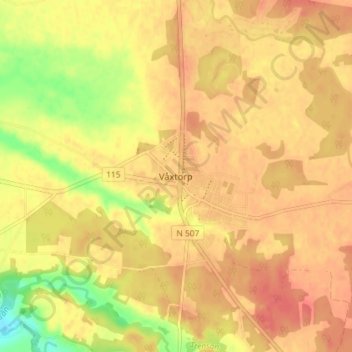 Topografische Karte Våxtorp, Höhe, Relief