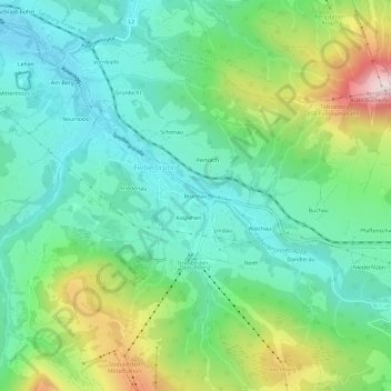Topografische Karte Brunnau, Höhe, Relief