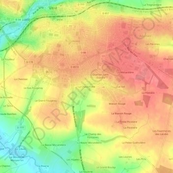 Topografische Karte La Chauvinière, Höhe, Relief