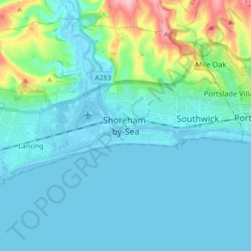 Topografische Karte Shoreham-by-Sea, Höhe, Relief