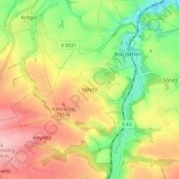 Topografische Karte Miltitz, Höhe, Relief