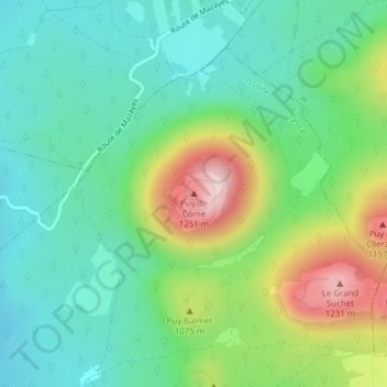Topografische Karte Puy de Côme, Höhe, Relief