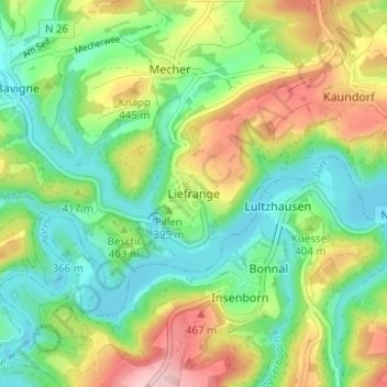 Topografische Karte Liefringen, Höhe, Relief