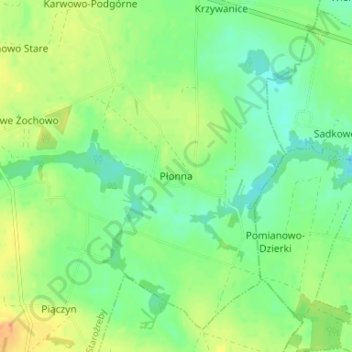 Topografische Karte Płonna, Höhe, Relief