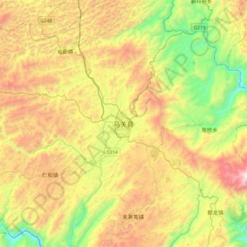 Topografische Karte Maguan, Höhe, Relief