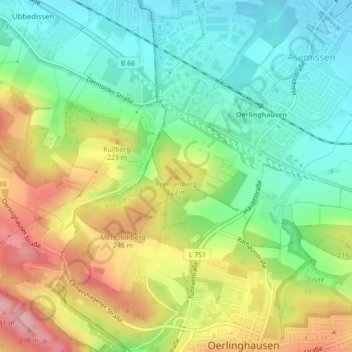 Topografische Karte Freesenberg, Höhe, Relief