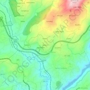 Topografische Karte Feiteira, Höhe, Relief