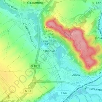 Topografische Karte Bienville, Höhe, Relief