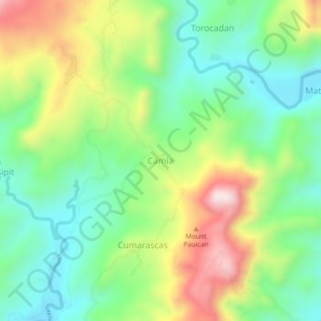 Topografische Karte Camia, Höhe, Relief