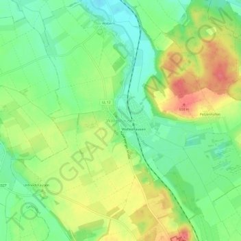 Topografische Karte Walleshausen, Höhe, Relief