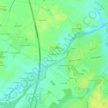 Topografische Karte Montraversier, Höhe, Relief