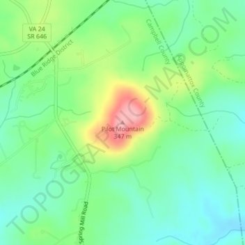 Topografische Karte Pilot Mountain, Höhe, Relief