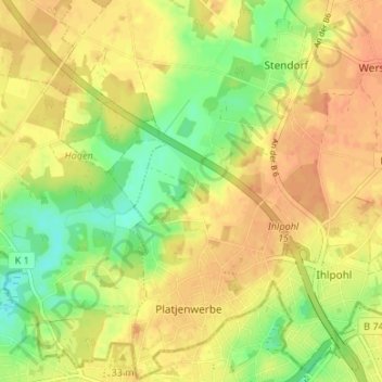 Topografische Karte Bentloge, Höhe, Relief