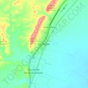 Topografische Karte Las Matas, Höhe, Relief