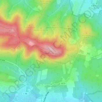 Topografische Karte Dörenberg, Höhe, Relief