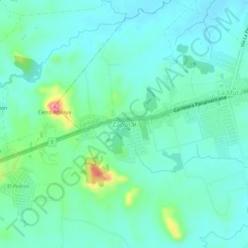 Topografische Karte Zapotal, Höhe, Relief